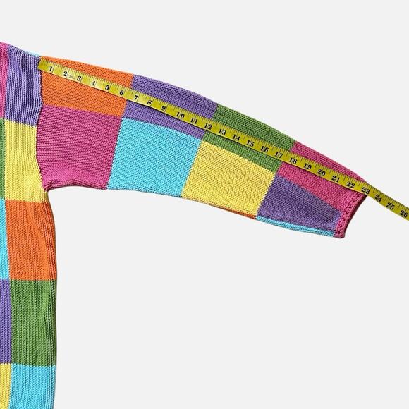 Rey Wear Colorblock Cardigan Sweater Womens XL Hand Knit Bolivia Cotton Buttons - Picture 10 of 11